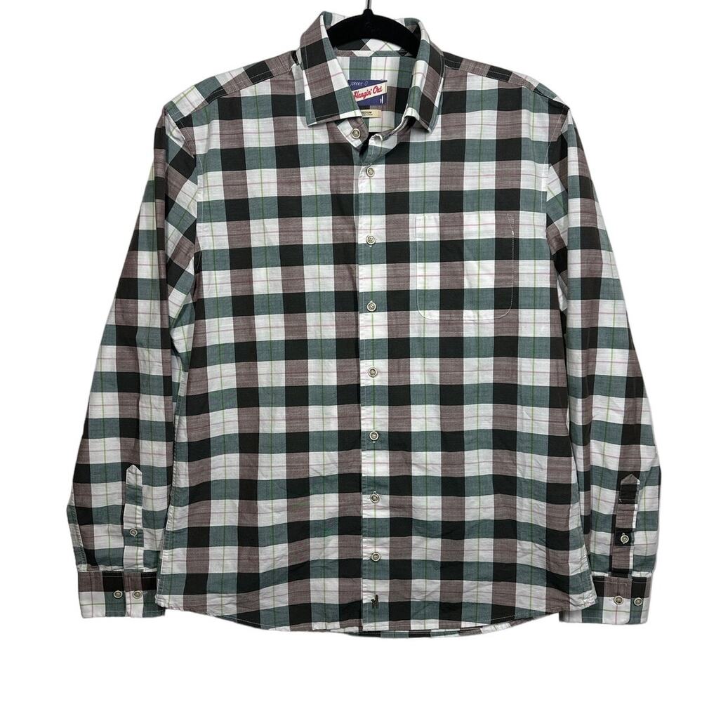 johnnie-O Herring Hangin Out Button Up Shirt Havana Plaid Size M Untucked